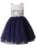 Ivory Lace Navy Blue Tulle Classic Short Flower Girl Dress